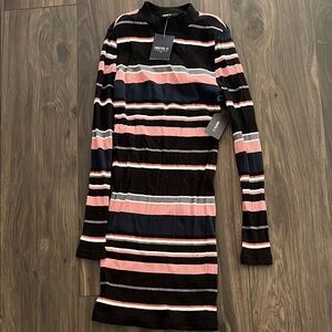 Forever 21 Black and White Bodycon Mock Neck Dress